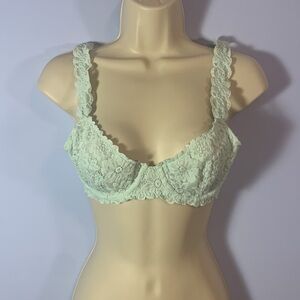 Aerie HAPPY lace wire bra mint green sea foam unlined 32C lace floral straps